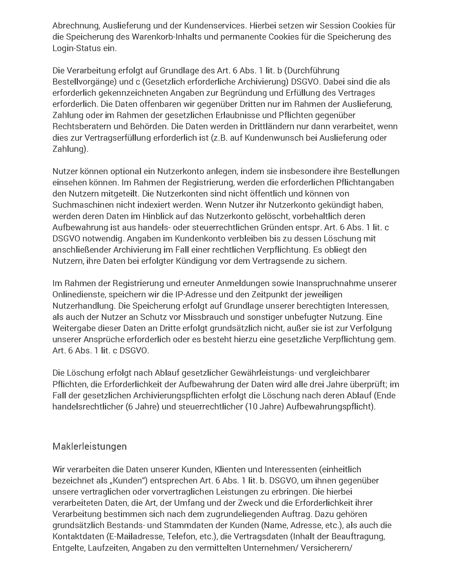 Datenschutzerklärung Seite 7 - Maklerleistungen, Nutzerkonten