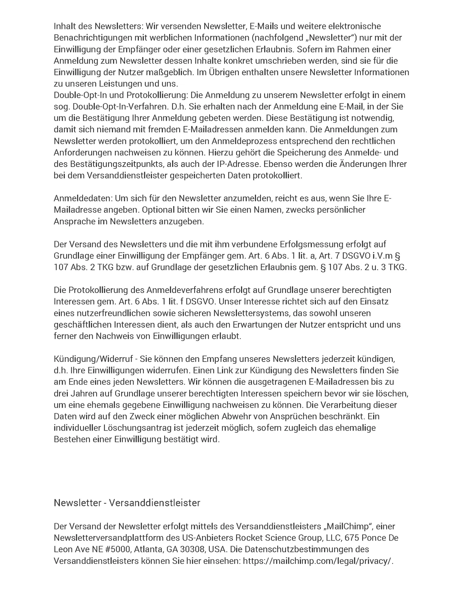 Datenschutzerklärung Seite 13 - Newsletter Versanddienstleister