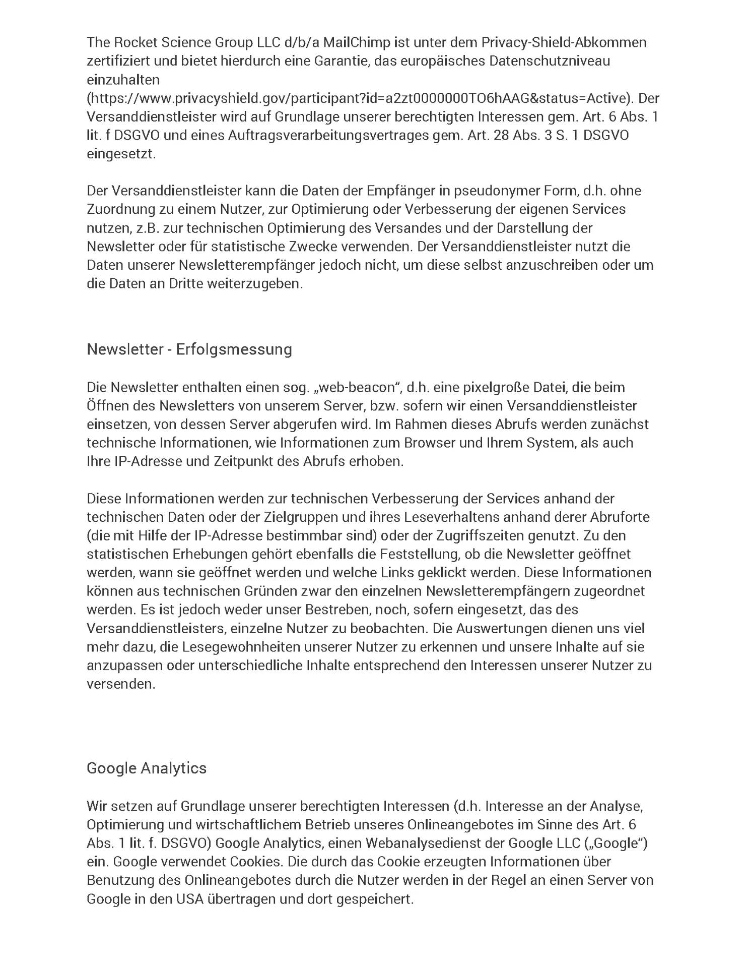 Datenschutzerklärung Seite 14 - Newsletter Erfolgsmessung, Google Analytics