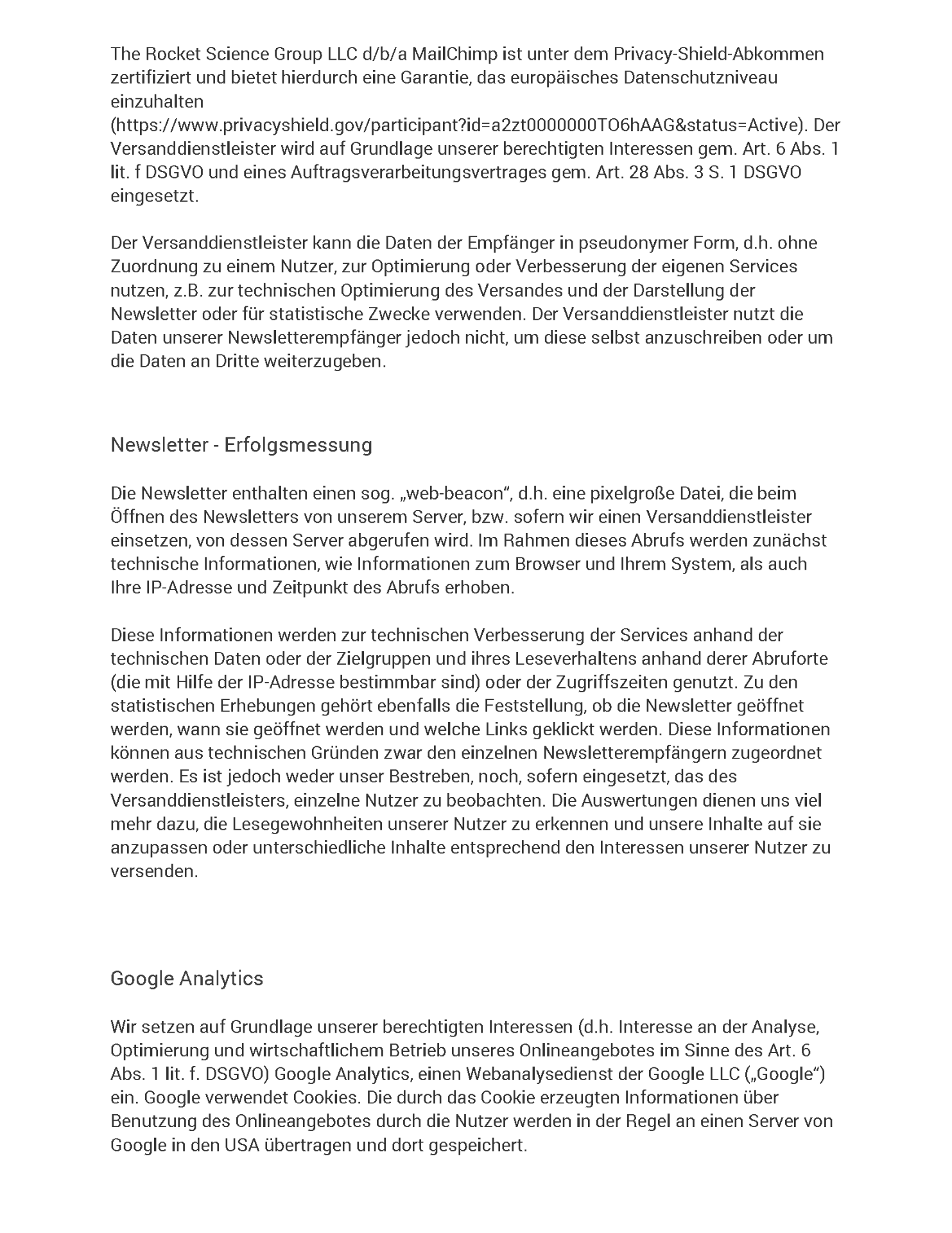 Datenschutzerklärung Seite 14 - Newsletter Erfolgsmessung, Google Analytics