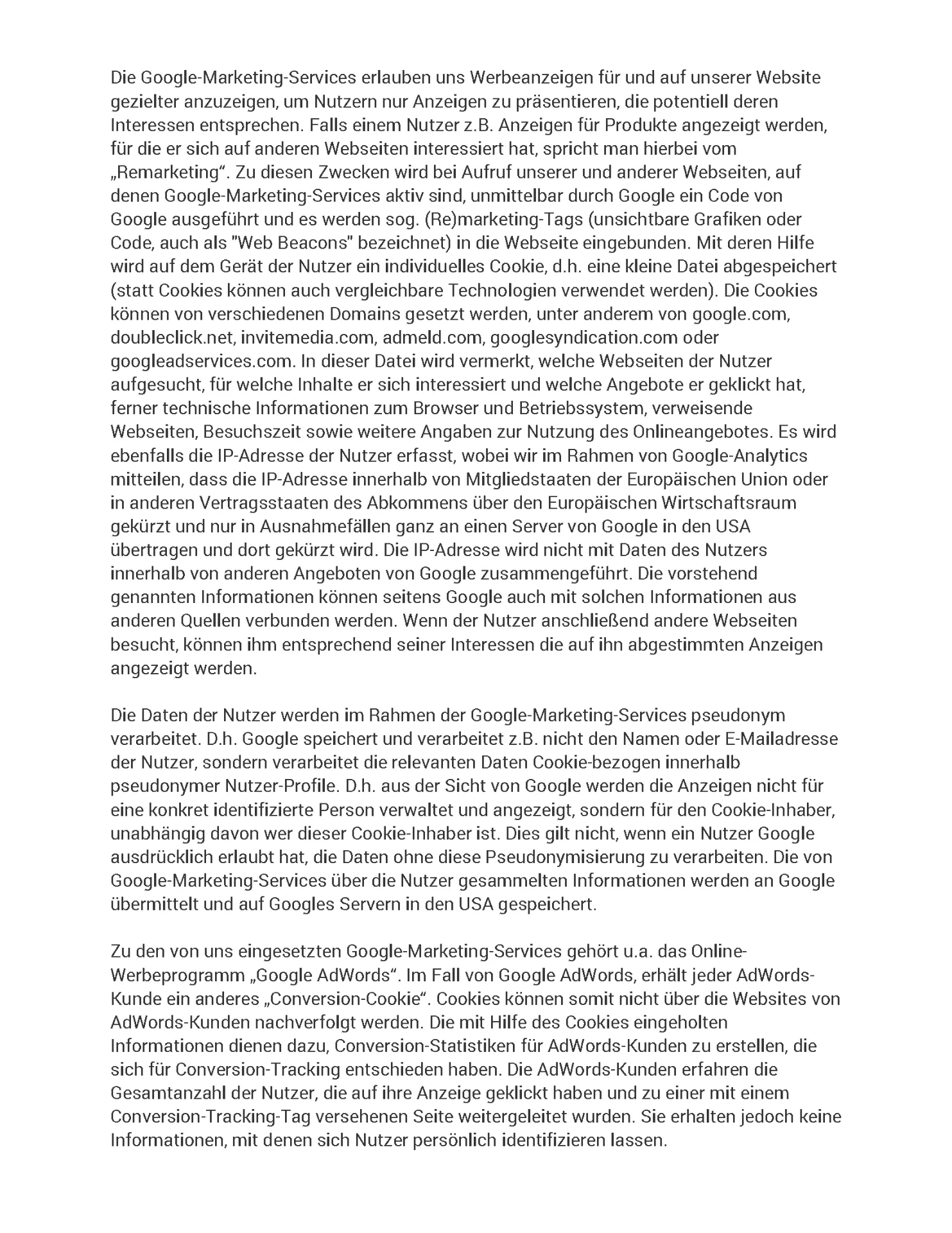Datenschutzerklärung Seite 16 - Google Re/Marketing-Services