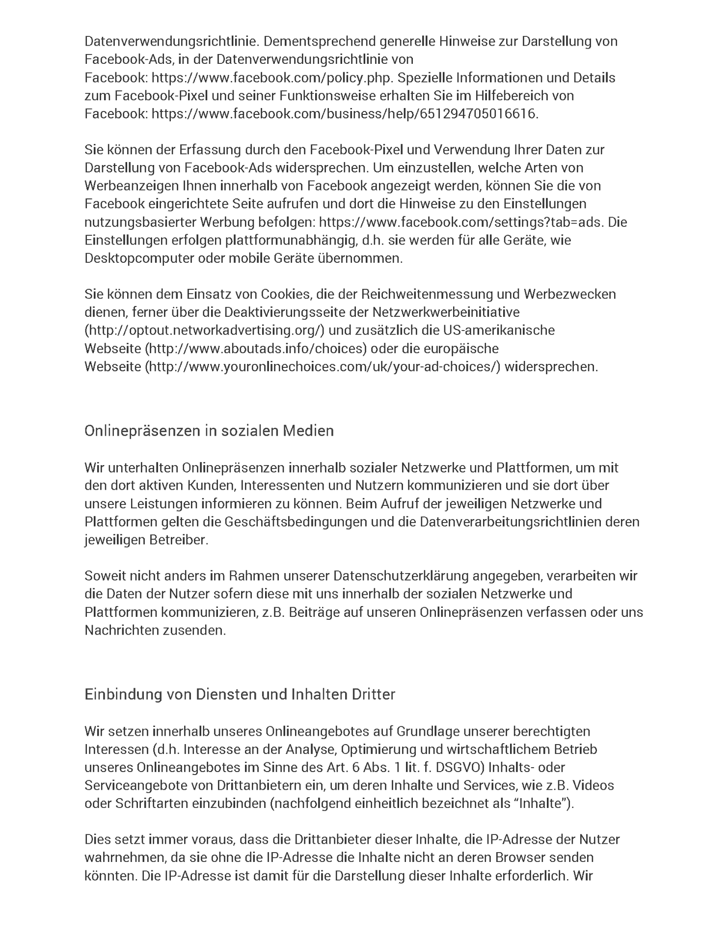 Datenschutzerklärung Seite 18 - Onlinepräsenzen in sozialen Medien